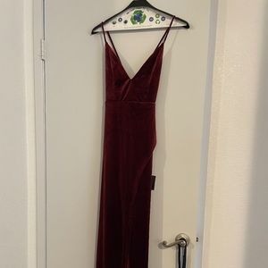 Lulus Timeless Radiance Burgundy Velvet Lace-Up Maxi Dress Size Small